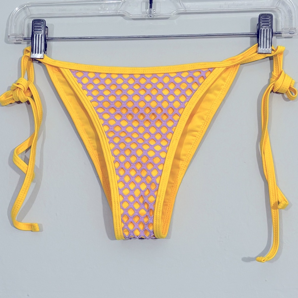 Lavender and yellow fishnet string bikini bottom M